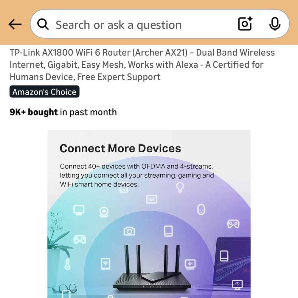 TP-Link Dual Band WiFi 6 Router - Black - Picture 5 of 7